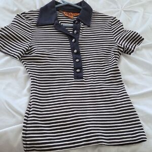 Tory Burch Black and White Striped Kids Polo